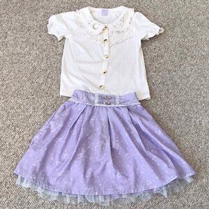 Japan Axes Femme Kids Star Constellation Girls White Shirt Purple Skirt Set 8